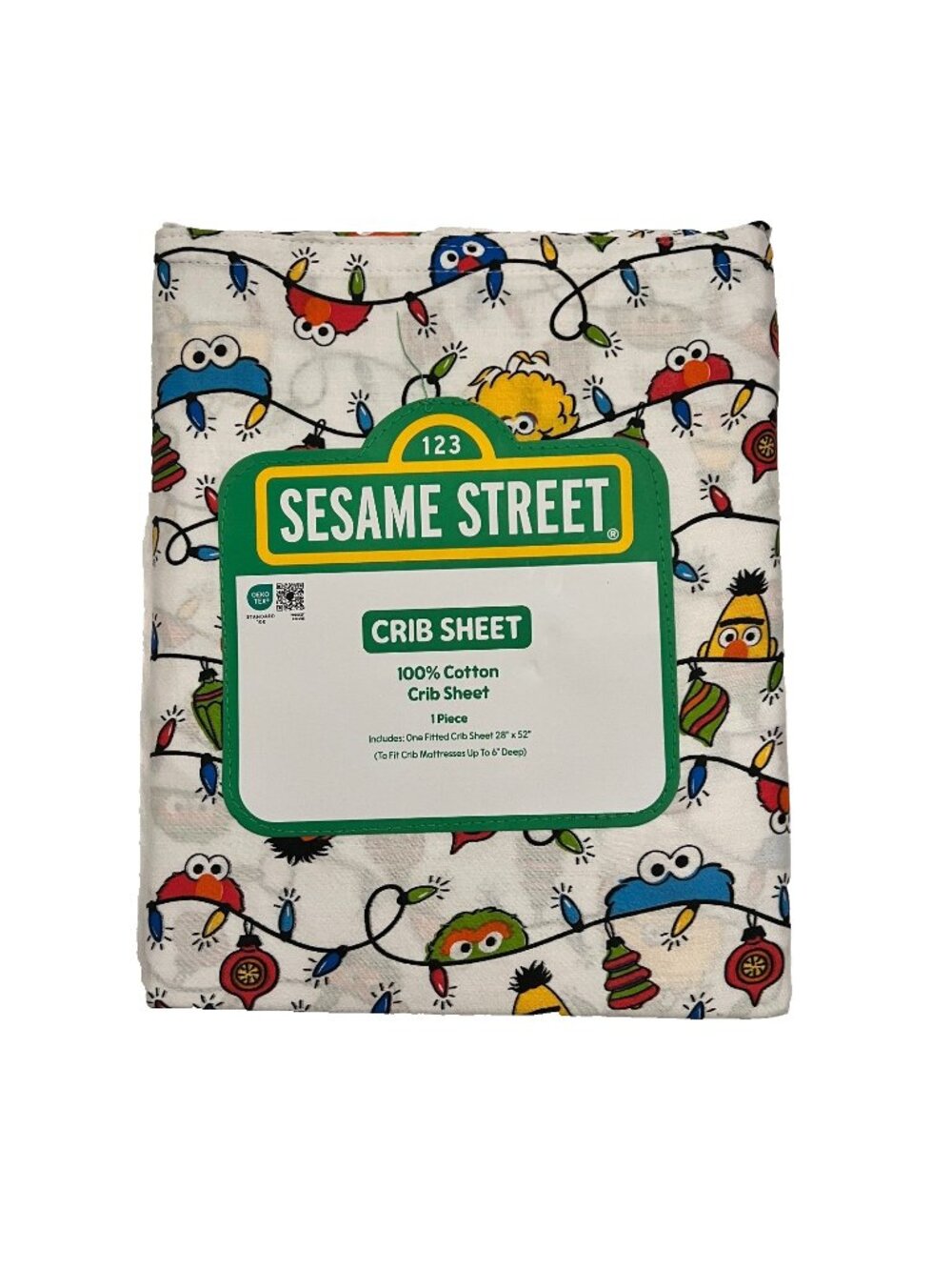 Sesame Street Christmas Fitted Crib Sheet - 28" x 52" - 100% Cotton - New